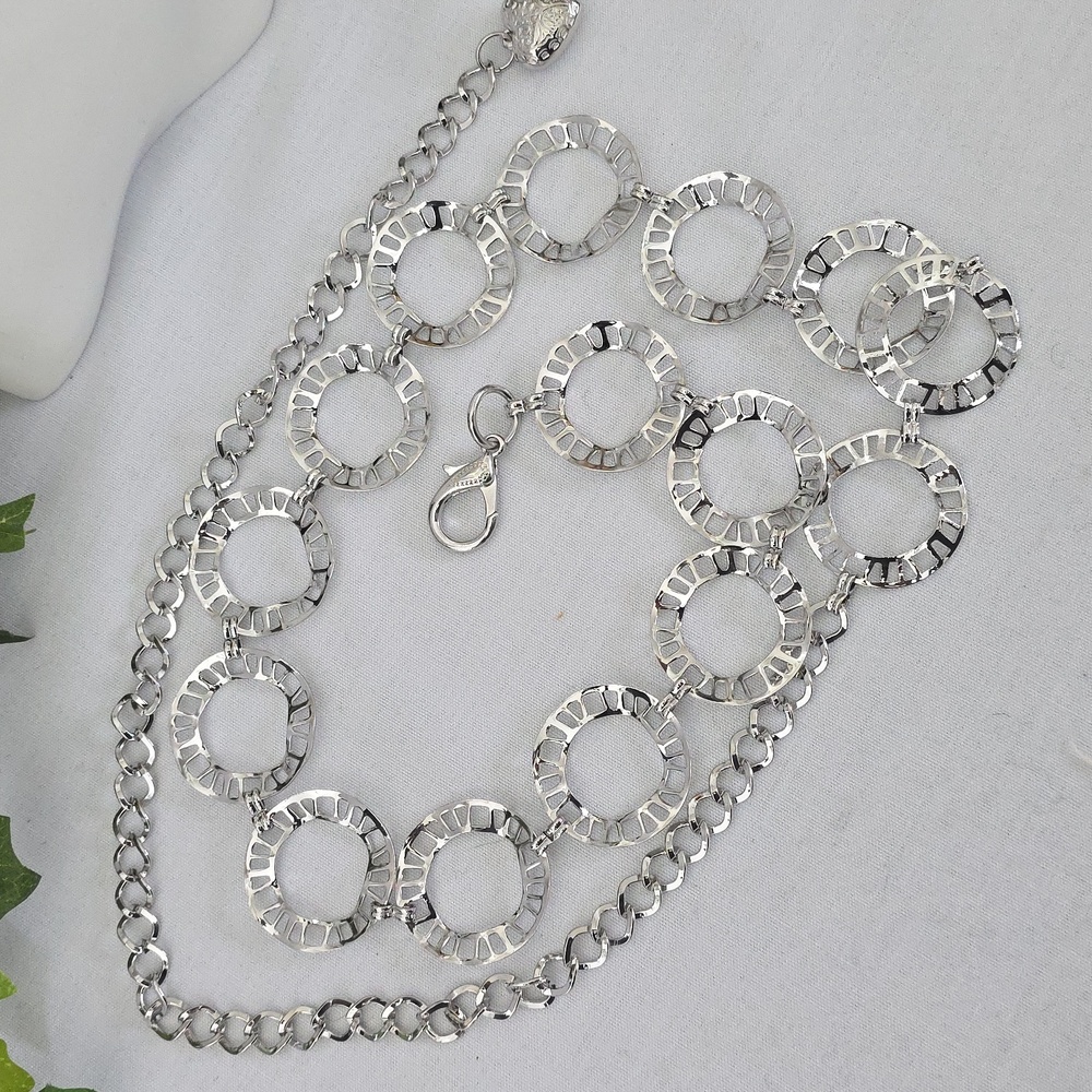 Silver Chain Belt Geometric Open Circle Link